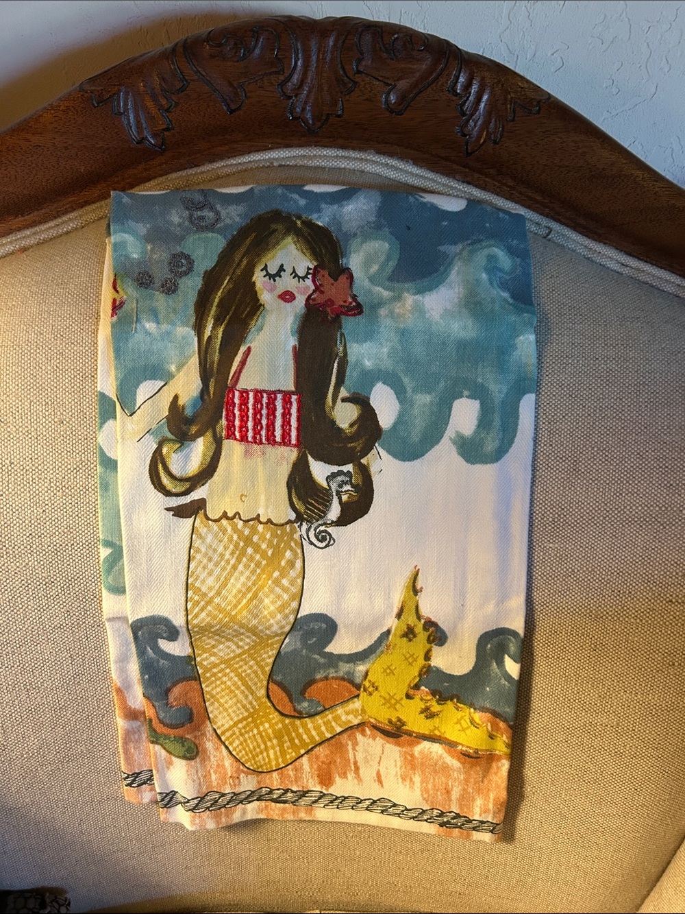 Anthropologie Mermaid Tea or Hand Towel in Yellow, Blue, Brown